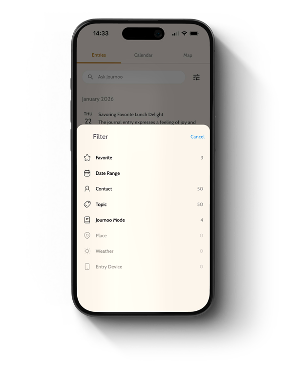 Filtering entries in Journoo