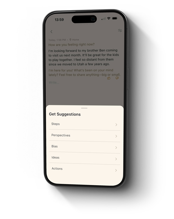 Journoo suggesting follow-up questions drawn from past entries
